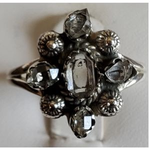 Genuine Herkimer Diamond Flower Ring Size 8.5